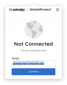 GlobalProtect UI with Portal Address